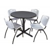 Regency TB42RNDGY47GY Cain 42" Round Breakroom Table in Grey & 4 'M' Stack Chairs in Grey