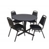 Regency TB48RNDGY29BK Cain 48" Round Breakroom Table in Grey & 4 Restaurant Stack Chairs in Black