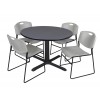 Regency TB48RNDGY44GY Cain 48" Round Breakroom Table in Grey & 4 Zeng Stack Chairs in Grey