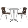 Flash Furniture TLH-ALUM-24RD-020CHR2-GG 23.5" Round Aluminum Indoor-Outdoor Table with 2 Rattan Chairs
