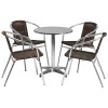 Flash Furniture TLH-ALUM-24RD-020CHR4-GG 23.5" Round Aluminum Indoor-Outdoor Table with 4 Rattan Chairs