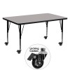 Flash Furniture XU-A3060-REC-GY-H-P-CAS-GG Mobile Rectangular Activity Table with Height Adjustable Pre-School Legs