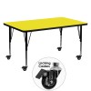 Flash Furniture XU-A3060-REC-YEL-H-P-CAS-GG Mobile Rectangular Activity Table with Height Adjustable Pre-School Legs