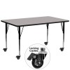 Flash Furniture XU-A3072-REC-GY-H-A-CAS-GG Mobile Rectangular Activity Table with Standard Height Adjustable Legs