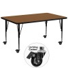 Flash Furniture XU-A3072-REC-OAK-H-P-CAS-GG Mobile Rectangular Activity Table with Height Adjustable Pre-School Legs
