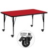 Flash Furniture XU-A3072-REC-RED-H-P-CAS-GG Mobile Rectangular Activity Table with Height Adjustable Pre-School Legs