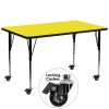 Flash Furniture XU-A3072-REC-YEL-H-A-CAS-GG Mobile Rectangular Activity Table with Standard Height Adjustable Legs