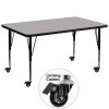 Flash Furniture XU-A3672-REC-GY-H-P-CAS-GG Mobile Rectangular Activity Table with Height Adjustable Pre-School Legs