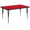 Flash Furniture 36''W x 72''L Rectangular Activity Table with 1.25'' Thick High Pressure Red Laminate Top and Height Adjustable Short Legs XU-A3672-REC-RED-H-P-GG