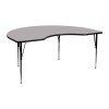 Flash Furniture 48''W x 72''L Kidney Shaped Activity Table with Grey Thermal Fused Laminate Top and Standard Height Adjustable Legs XU-A4872-KIDNY-GY-T-A-GG