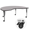 Flash Furniture XU-A4872-KIDNY-GY-T-P-CAS-GG Mobile Kidney Shaped Activity Table with Height Adjustable Pre-School Legs