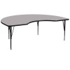 Flash Furniture 48''W x 72''L Kidney Shaped Activity Table with Grey Thermal Fused Laminate Top and Height Adjustable Short Legs XU-A4872-KIDNY-GY-T-P-GG