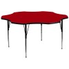 Flash Furniture 60'' Flower Shaped Activity Table with Red Thermal Fused Laminate Top and Standard Height Adjustable Legs XU-A60-FLR-RED-T-A-GG