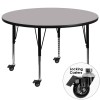 Flash Furniture XU-A60-RND-GY-T-P-CAS-GG Mobile Round Activity Table with Height Adjustable Pre-School Legs