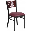 Flash Furniture XU-DG-60117-MAH-BURV-GG HERCULES Series Black Decorative Cutout Back Metal Restaurant Chair - Mahogany Wood BackBurgundy Vinyl Seat