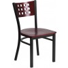 Flash Furniture XU-DG-60117-MAH-MTL-GG HERCULES Series Black Decorative Cutout Back Metal Restaurant Chair - Mahogany Wood Back & Seat