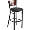 Flash Furniture XU-DG-6H1B-MAH-BAR-BLKV-GG HERCULES Series Black Decorative Slat Back Metal Restaurant Barstool Black Vinyl Seat
