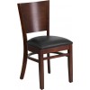 Flash Furniture XU-DG-W0094B-WAL-BLKV-GG Lacey Series Solid Back Walnut Wooden Restaurant Chair - Black Vinyl Seat