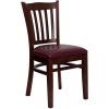 Flash Furniture Hercules Series Mahogany Finished Vertical Slat Back Wooden Restaurant Chair with Burgundy Vinyl Seat XU-DGW0008VRT-MAH-BURV-GG