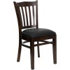 Flash Furniture Hercules Series Walnut Finished Vertical Slat Back Wooden Restaurant Chair with Black Vinyl Seat XU-DGW0008VRT-WAL-BLKV-GG