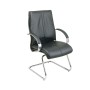 Office Star Pro-Line II Deluxe Mid Back Black Visitors Leather Chair with Chrome Finish Sled Base and Padded Polished Aluminum Arms 8205