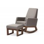 Baxton Studio BBT5199-Grey Set Yashiya Mid-century Retro Grey Fabric Rocking Chair and Ottoman Set