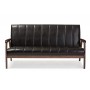 Baxton Studio BBT8011A2-Brown Sofa Nikko Mid-century Dark Brown Faux Leather Wooden 3-Seater Sofa
