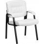 Flash Furniture White Leather Guest / Reception Chair with Black Frame Finish BT-1404-WH-GG