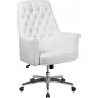 Flash Furniture BT-444-MID-WH-GG Mid-Back Traditional Tufted Leather Executive Swivel Chair with Arms in White