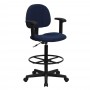 Flash Furniture Navy Blue Patterned Fabric Ergonomic Drafting Stool with Arms (Adjustable Range 26’’-30.5’’H or 22.5’’-27’’H) BT-659-NVY-ARMS-GG