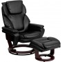 Flash Furniture Contemporary Black Leather Recliner and Ottoman with Swiveling Mahogany Wood Base BT-70222-BK-FLAIR-GG