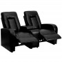 Flash Furniture Two Seater Black Leather Home Theater Recliner with Storage Console BT-70259-2-BK-GG