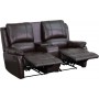 Flash Furniture BT-70295-2-BRN-GG Brown Leather Pillowtop 2-Seat Home Theater Recliner with Storage Console