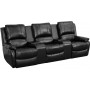 Flash Furniture BT-70295-3-BK-GG Black Leather Pillowtop 3-Seat Home Theater Recliner with Storage Consoles