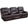 Flash Furniture BT-70295-3-BRN-GG Brown Leather Pillowtop 3-Seat Home Theater Recliner with Storage Consoles