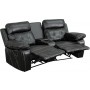 Flash Furniture BT-70530-2-BK-CV-GG Real Comfort Series 2-Seat Reclining Black Leather Theater Seating Unit with Curved Cup Holders