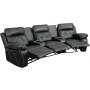 Flash Furniture BT-70530-3-BK-CV-GG Real Comfort Series 3-Seat Reclining Black Leather Theater Seating Unit with Curved Cup Holders