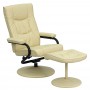 Flash Furniture Contemporary Cream Leather Recliner and Ottoman with Leather Wrapped Base BT-7862-CREAM-GG