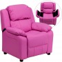 Flash Furniture Deluxe Heavily Padded Contemporary Hot Pink Vinyl Kids Recliner with Storage Arms BT-7985-KID-HOT-PINK-GG