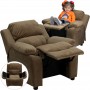 Flash Furniture Deluxe Heavily Padded Contemporary Brown Microfiber Kids Recliner with Storage Arms BT-7985-KID-MIC-BRN-GG