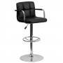Flash Furniture Contemporary Black Quilted Vinyl Adjustable Height Bar Stool with Arms and Chrome Base CH-102029-BK-GG