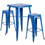Flash Furniture CH-31330B-2-30SQ-BL-GG Metal Bar Table Set in Blue