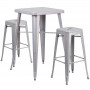 Flash Furniture CH-31330B-2-30SQ-SIL-GG Metal Bar Table Set in Silver