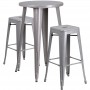 Flash Furniture CH-51080BH-2-30SQST-SIL-GG 24" Round Bar Table Set with 2 Square Seat Backless Barstools in Silver