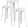 Flash Furniture CH-51080BH-2-30SQST-WH-GG 24" Round Bar Table Set with 2 Square Seat Backless Barstools in White