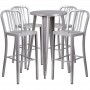 Flash Furniture CH-51080BH-4-30VRT-SIL-GG 24" Round Metal Bar Table Set with 4 Vertical Slat Back Barstools in Silver