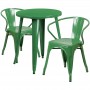Flash Furniture CH-51080TH-2-18ARM-GN-GG 24" Round Metal Table Set with Arm Chairs in Green