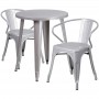 Flash Furniture CH-51080TH-2-18ARM-SIL-GG 24" Round Metal Table Set with Arm Chairs in Silver