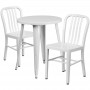 Flash Furniture CH-51080TH-2-18VRT-WH-GG 24" Round Metal Table Set with Back Chairs in White
