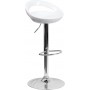 Flash Furniture Contemporary White Plastic Adjustable Height Bar Stool with Chrome Base CH-TC3-1062-WH-GG